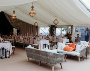 Marquee decorated for a cosy winter wedding.